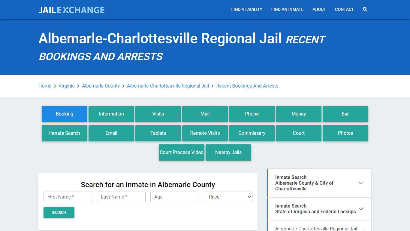 Albemarle-Charlottesville Regional Jail Recent Bookings And Arrests