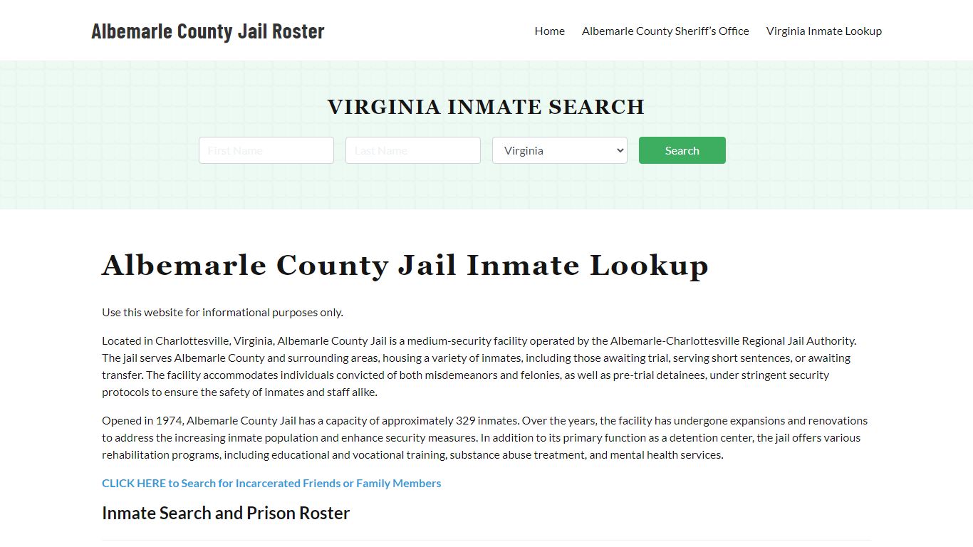 Albemarle County Jail Roster Lookup, VA, Inmate Search